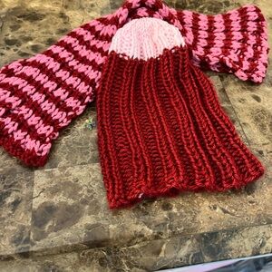Vibrant Knit Scarf with Stripes and hat.